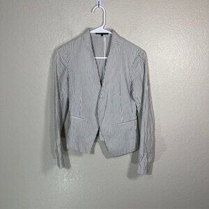 Theory Blazer Womens 0 Open Front Jacket Lanai White Striped Career